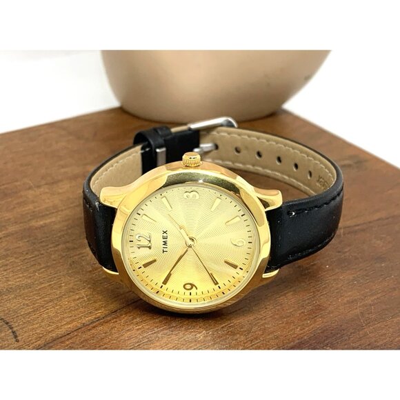 Timex Women's Watch TW2V36000 Quartz Gold Black Leather Band 32mm - Picture 7 of 13